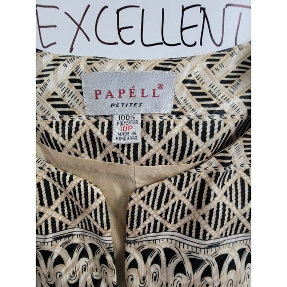 Papell Petites Womens Beige Black Geometric Pattern Button-Up Jacket Blazer 10P - Picture 3 of 8